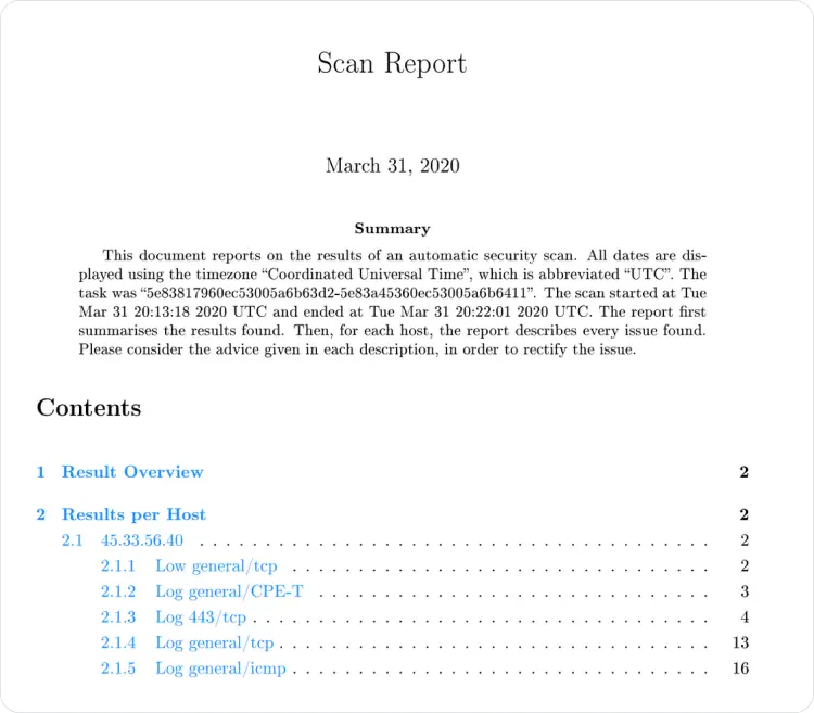 Server scan report