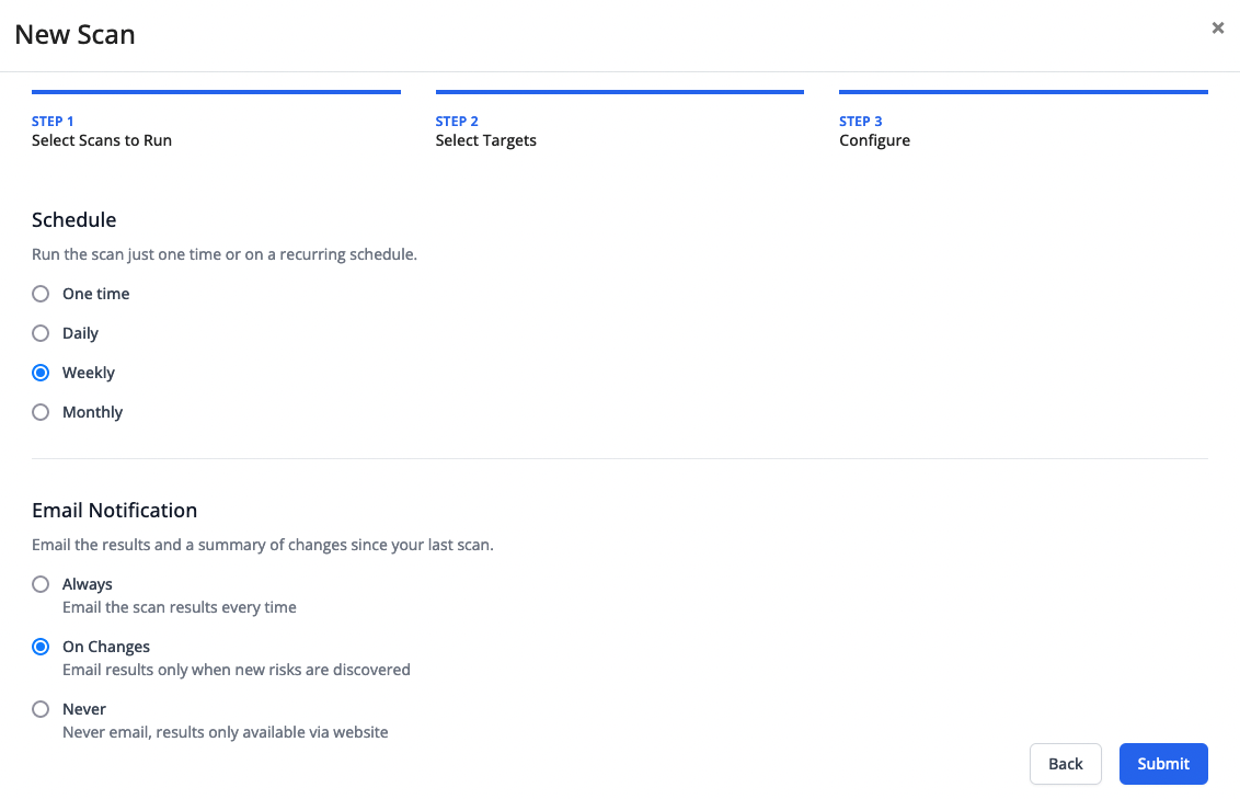 Continuous vulnerability scanning screenshot