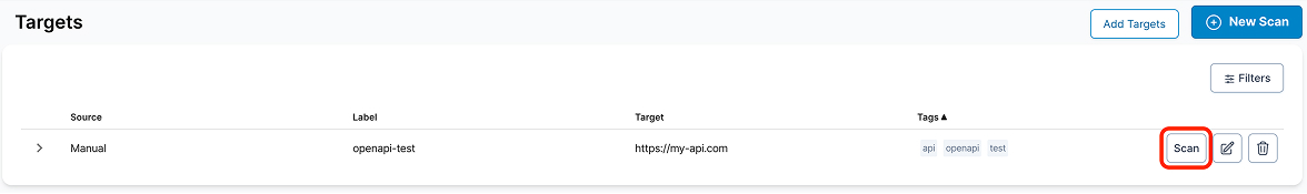 Targets list with the newly created API target