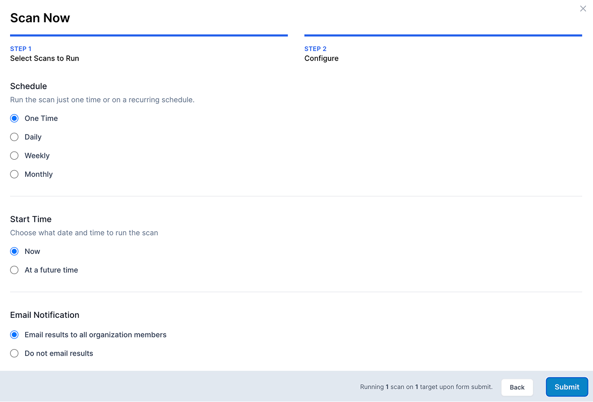 Scan scheduling and notification settings